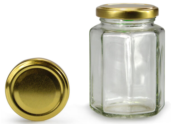 Achteckglas 280 ml mit 58er gold zu 24 Stk.